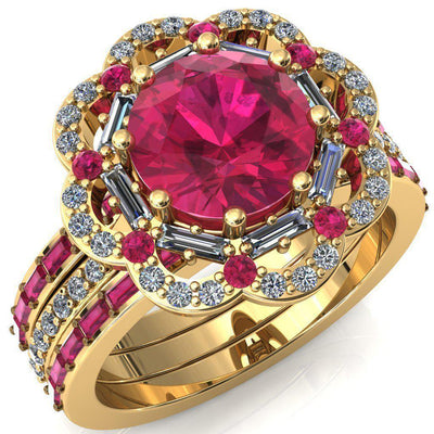Camelia Round Ruby Accent Diamond and Ruby Halo Ring-Custom-Made Jewelry-Fire & Brilliance ®