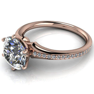 Candice Round Moissanite Tall Peg Setting Wide Pinched Diamond Shank Ring-Custom-Made Jewelry-Fire & Brilliance ®