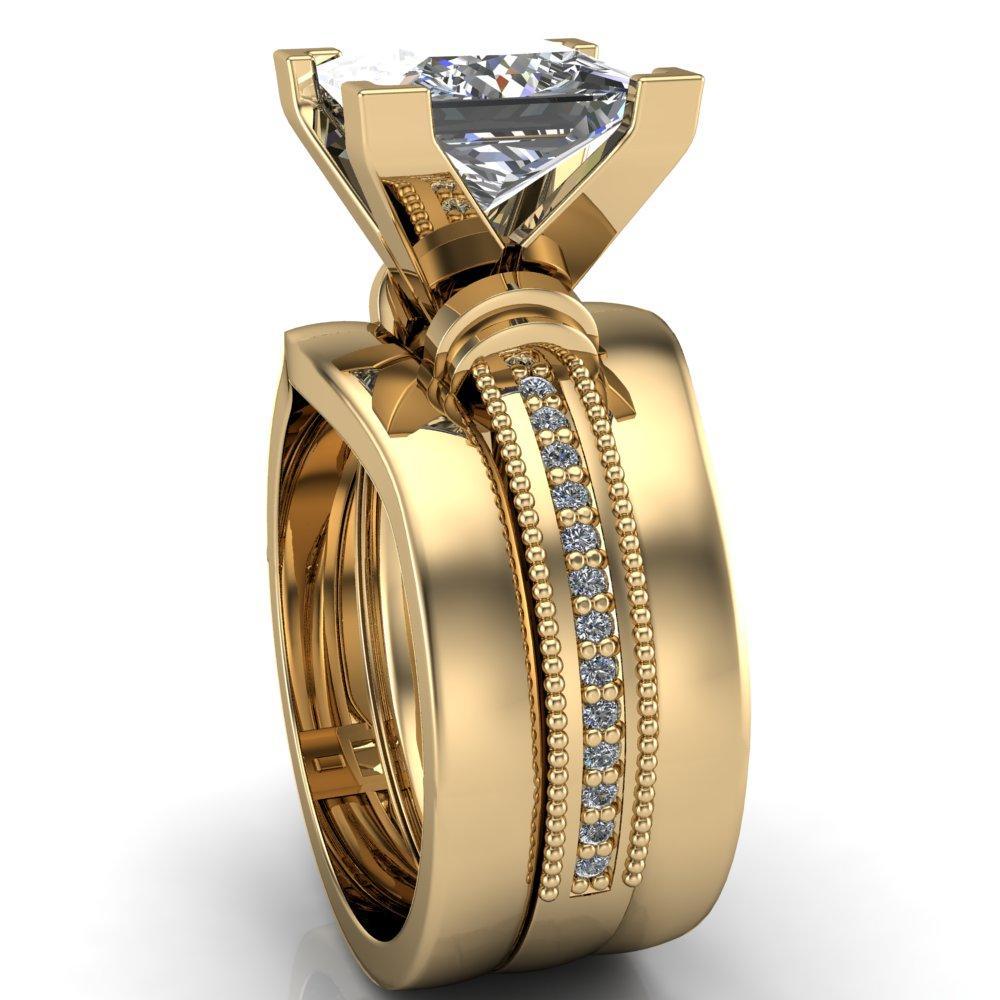 Cannon Princess/Square Moissanite Milgrain Diamond Channel Ring-Custom-Made Jewelry-Fire & Brilliance ®