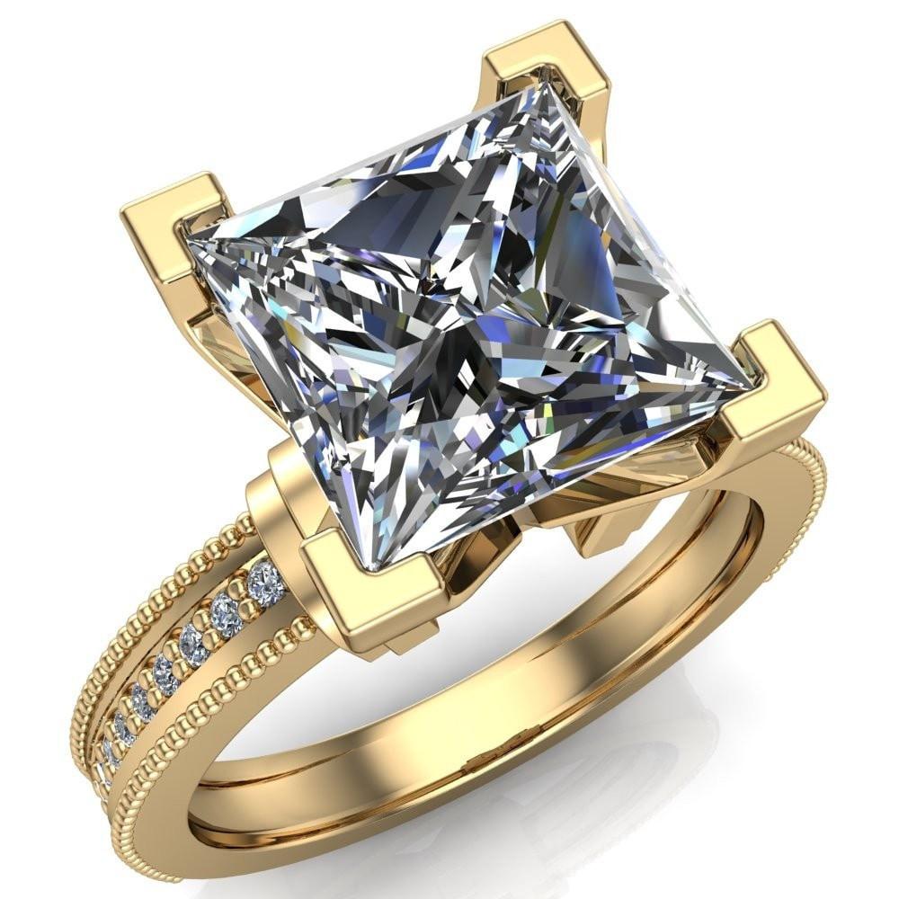 Cannon Princess/Square Moissanite Milgrain Diamond Channel Ring-Custom-Made Jewelry-Fire & Brilliance ®