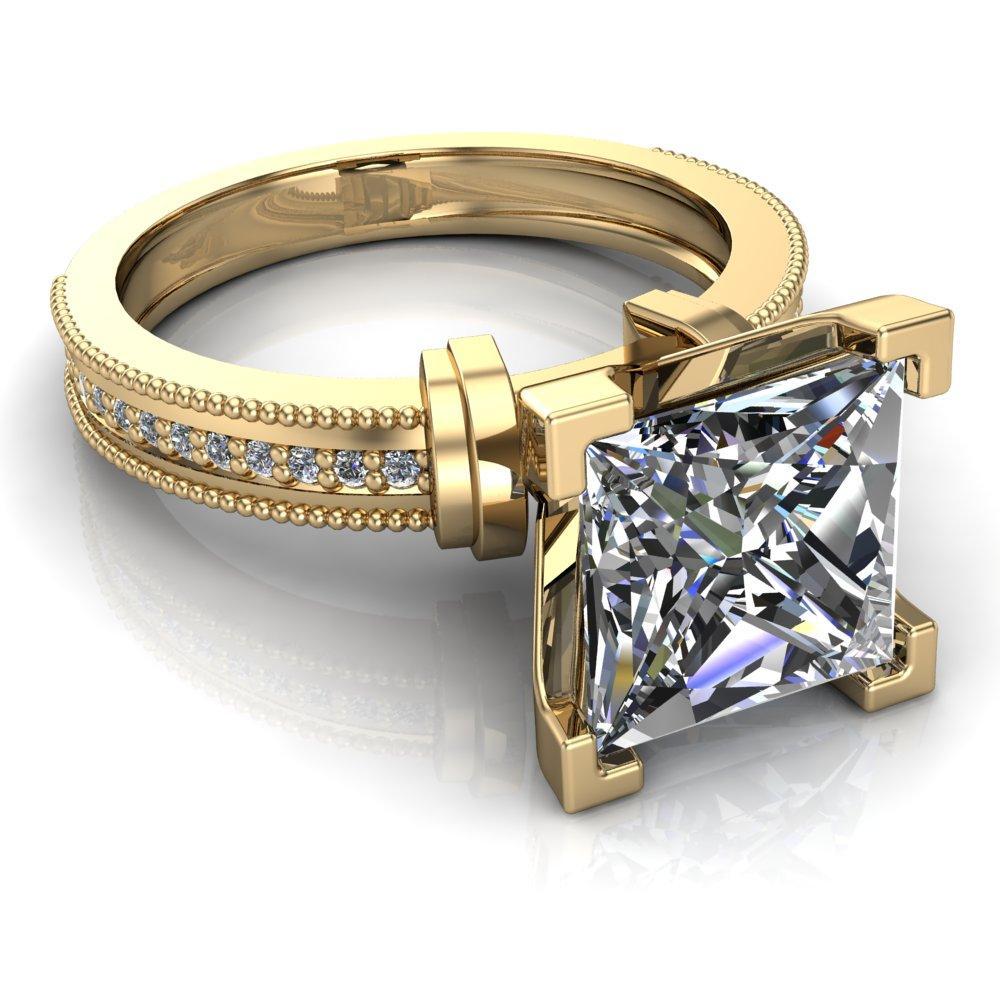 Cannon Princess/Square Moissanite Milgrain Diamond Channel Ring-Custom-Made Jewelry-Fire & Brilliance ®