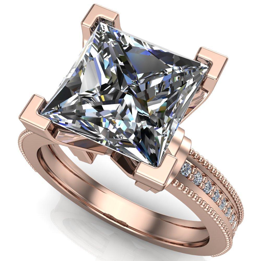 Cannon Princess/Square Moissanite Milgrain Diamond Channel Ring-Custom-Made Jewelry-Fire & Brilliance ®