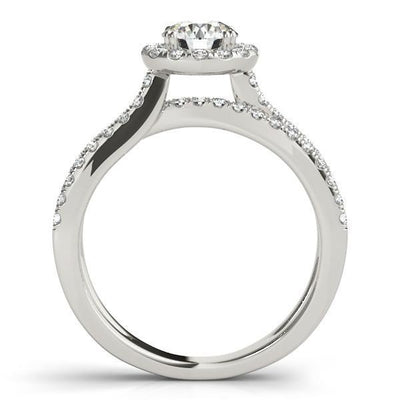Carilla Round Moissanite Diamond Floating Halo Double Cross Shank Ring-Custom-Made Jewelry-Fire & Brilliance ®