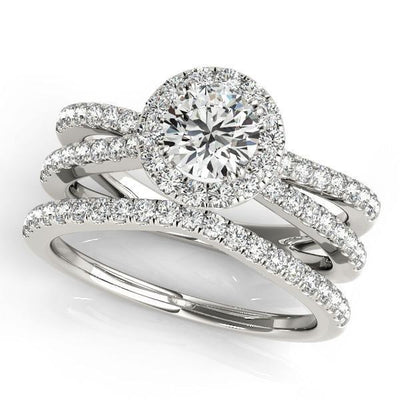Carilla Round Moissanite Diamond Floating Halo Double Cross Shank Ring-Custom-Made Jewelry-Fire & Brilliance ®