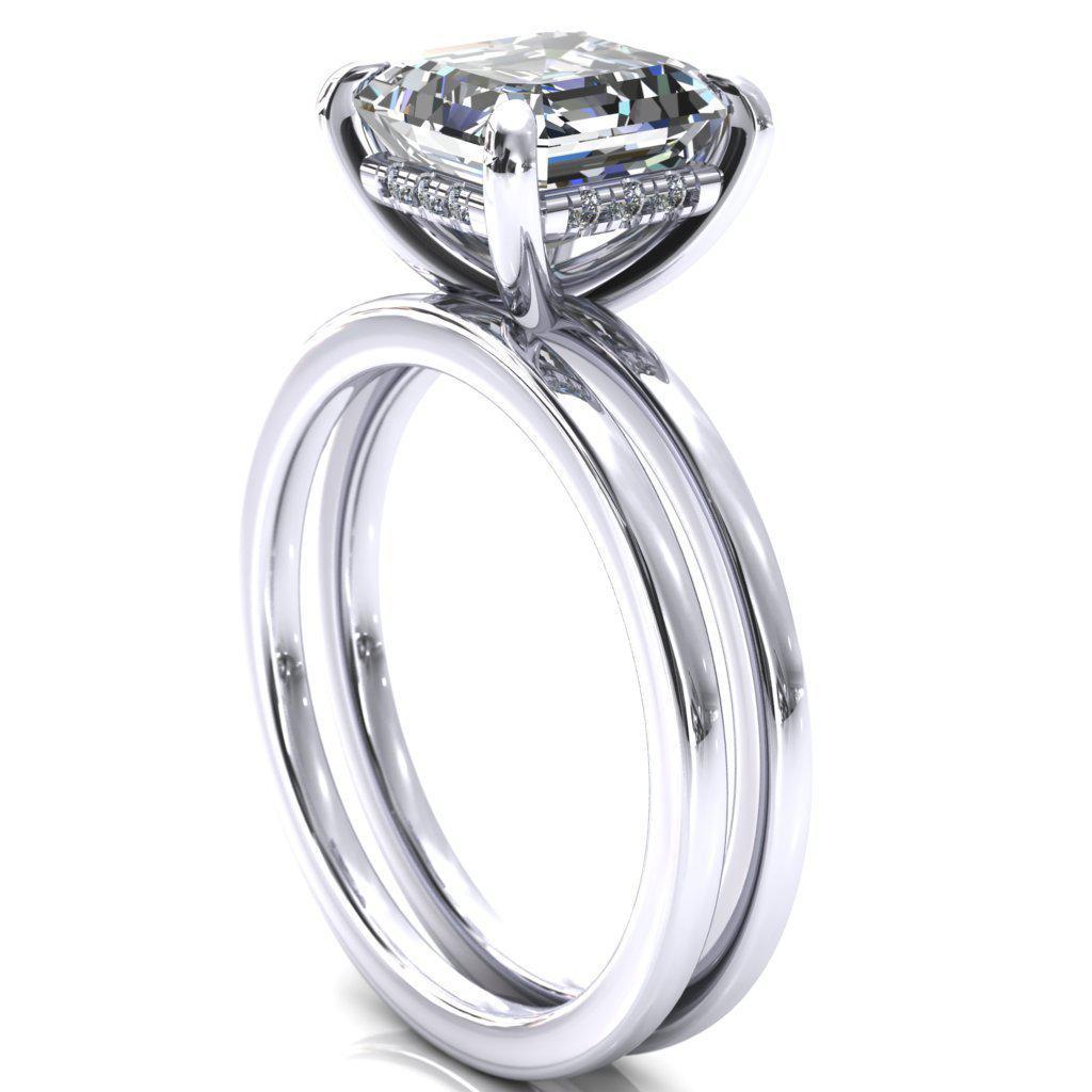 Carmeli Asscher Moissanite 4 Claw Prong Micro Pave Diamond Rail Engagement Ring-FIRE & BRILLIANCE