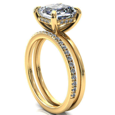 Carmeli Asscher Moissanite 4 Claw Prong Micro Pave Diamond Rail Engagement Ring-FIRE & BRILLIANCE