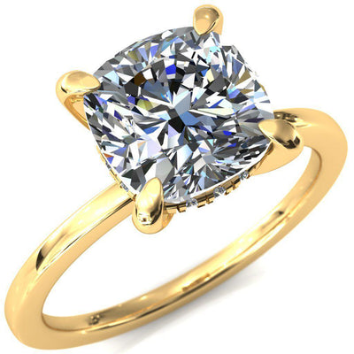 Carmeli Cushion Moissanite 4 Claw Prong Micro Pave Diamond Rail Engagement Ring-FIRE & BRILLIANCE