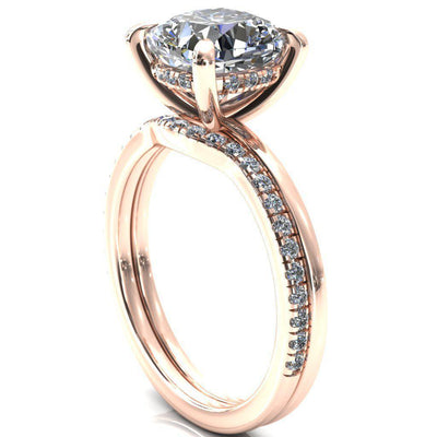 Carmeli Cushion Moissanite 4 Claw Prong Micro Pave Diamond Rail Engagement Ring-FIRE & BRILLIANCE