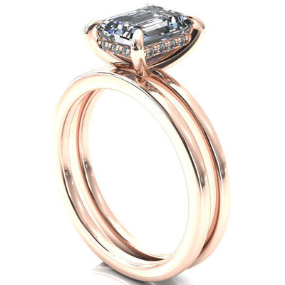 Carmeli Emerald Moissanite 4 Claw Prong Micro Pave Diamond Rail Engagement Ring-FIRE & BRILLIANCE