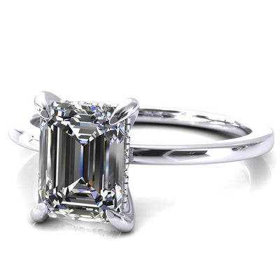 Carmeli Emerald Moissanite 4 Claw Prong Micro Pave Diamond Rail Engagement Ring-FIRE & BRILLIANCE