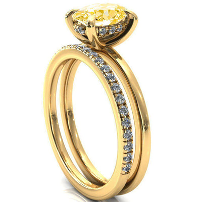 Carmeli Oval Canary Yellow 4 Claw Prong Micro Pave Diamond Rail Engagement Ring-FIRE & BRILLIANCE