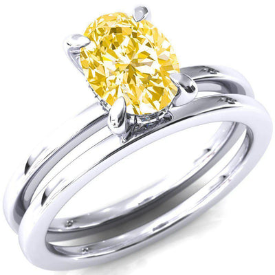 Carmeli Oval Canary Yellow 4 Claw Prong Micro Pave Diamond Rail Engagement Ring-FIRE & BRILLIANCE