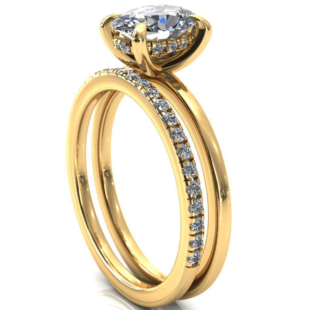 Carmeli Oval Moissanite 4 Claw Prong Micro Pave Diamond Rail Engagement Ring-FIRE & BRILLIANCE