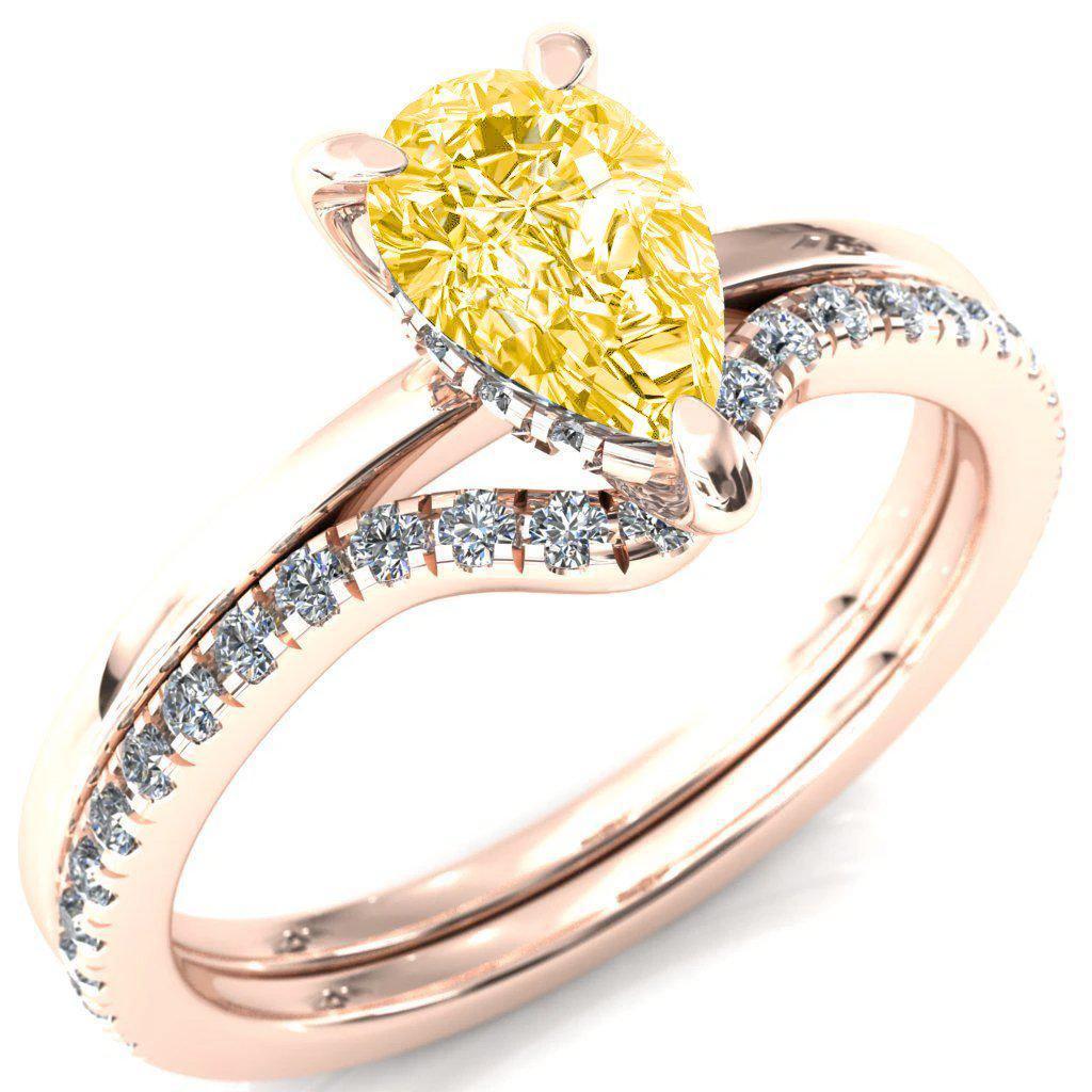 Carmeli Pear Canary Yellow 3 Claw Prong Micro Pave Diamond Rail Engagement Ring-FIRE & BRILLIANCE