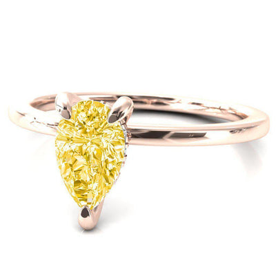 Carmeli Pear Canary Yellow 3 Claw Prong Micro Pave Diamond Rail Engagement Ring-FIRE & BRILLIANCE
