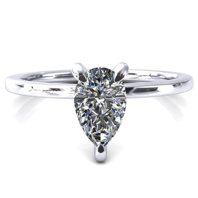 Carmeli Pear Moissanite 3 Claw Prong Micro Pave Diamond Rail Engagement Ring-FIRE & BRILLIANCE