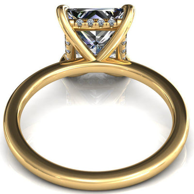 Carmeli Princess/Square Moissanite 4 Claw Prong Micro Pave Diamond Rail Engagement Ring-FIRE & BRILLIANCE