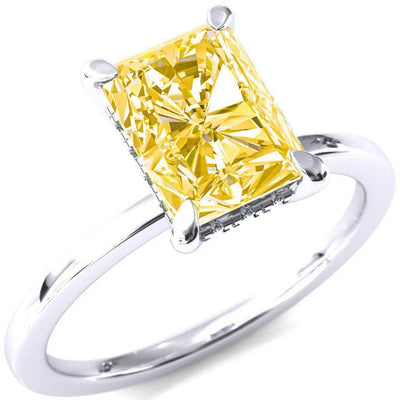 Carmeli Radiant Canary Yellow 4 Claw Prong Micro Pave Diamond Rail Engagement Ring-FIRE & BRILLIANCE
