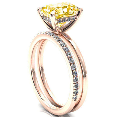 Carmeli Radiant Canary Yellow 4 Claw Prong Micro Pave Diamond Rail Engagement Ring-FIRE & BRILLIANCE