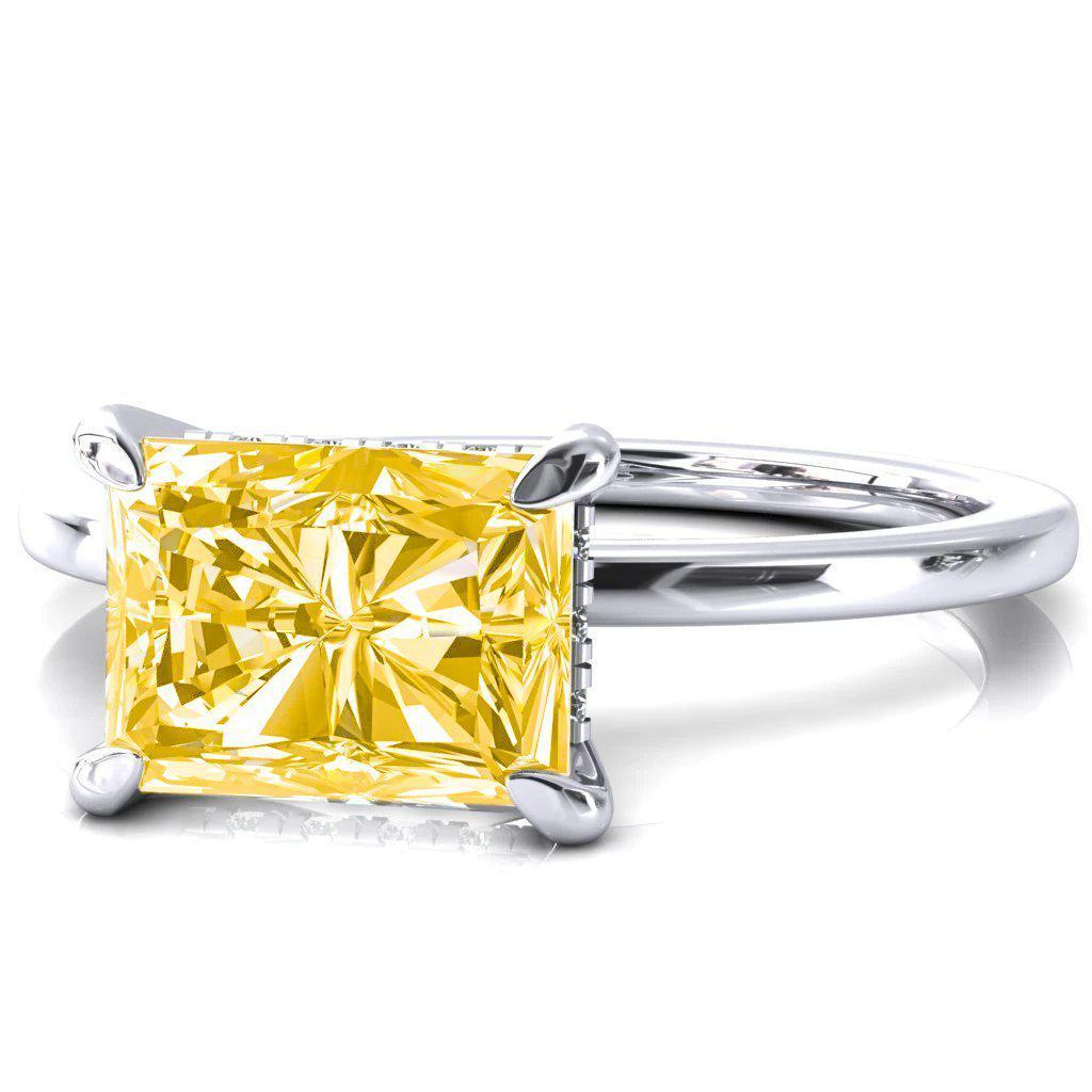 Carmeli Radiant Canary Yellow East-West 4 Claw Prong Micro Pave Diamond Rail Engagement Ring-FIRE & BRILLIANCE