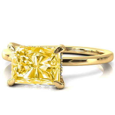 Carmeli Radiant Canary Yellow East-West 4 Claw Prong Micro Pave Diamond Rail Engagement Ring-FIRE & BRILLIANCE