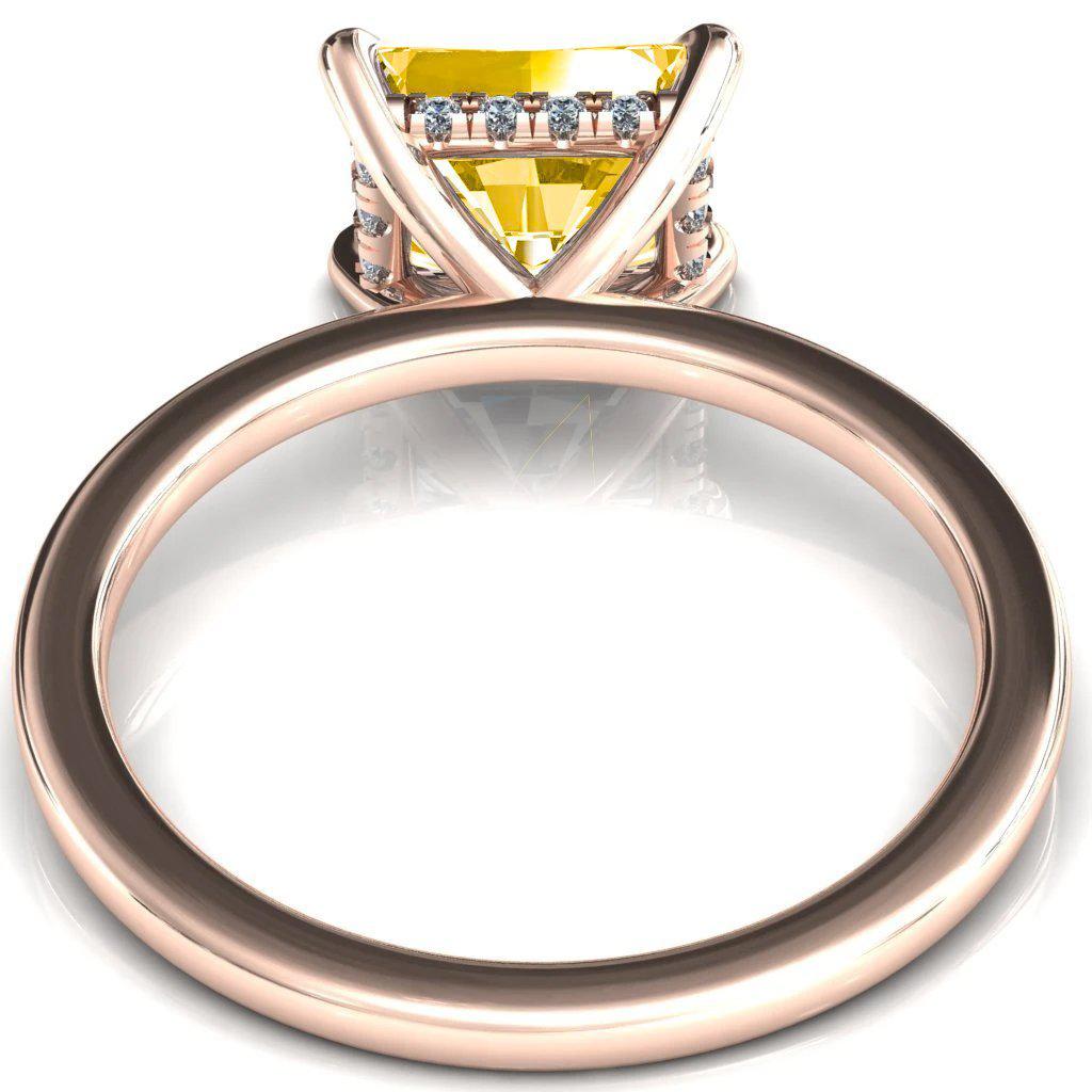 Carmeli Radiant Canary Yellow East-West 4 Claw Prong Micro Pave Diamond Rail Engagement Ring-FIRE & BRILLIANCE