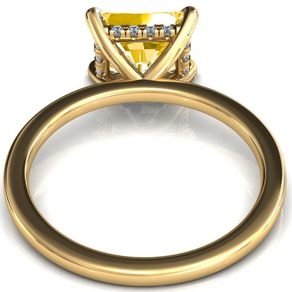 Carmeli Radiant Canary Yellow East-West 4 Claw Prong Micro Pave Diamond Rail Engagement Ring-FIRE & BRILLIANCE