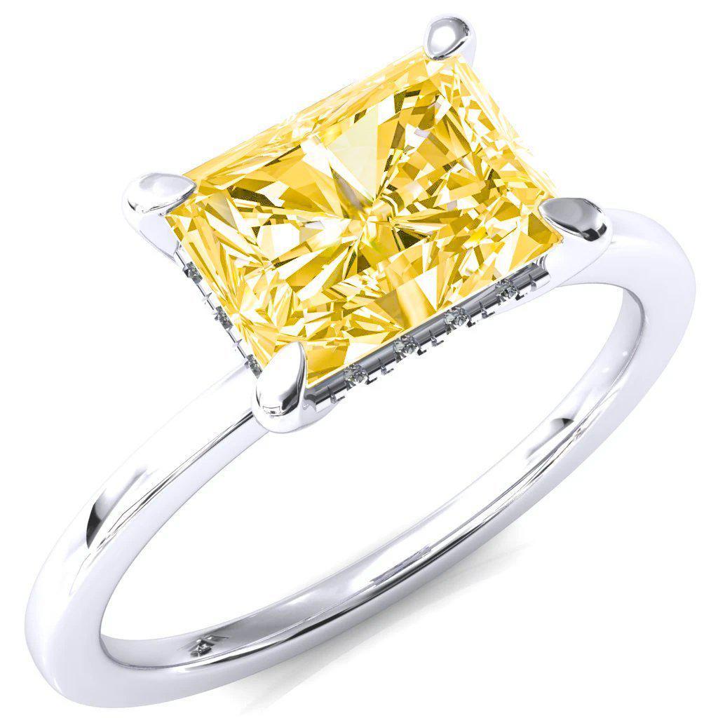 Carmeli Radiant Canary Yellow East-West 4 Claw Prong Micro Pave Diamond Rail Engagement Ring-FIRE & BRILLIANCE