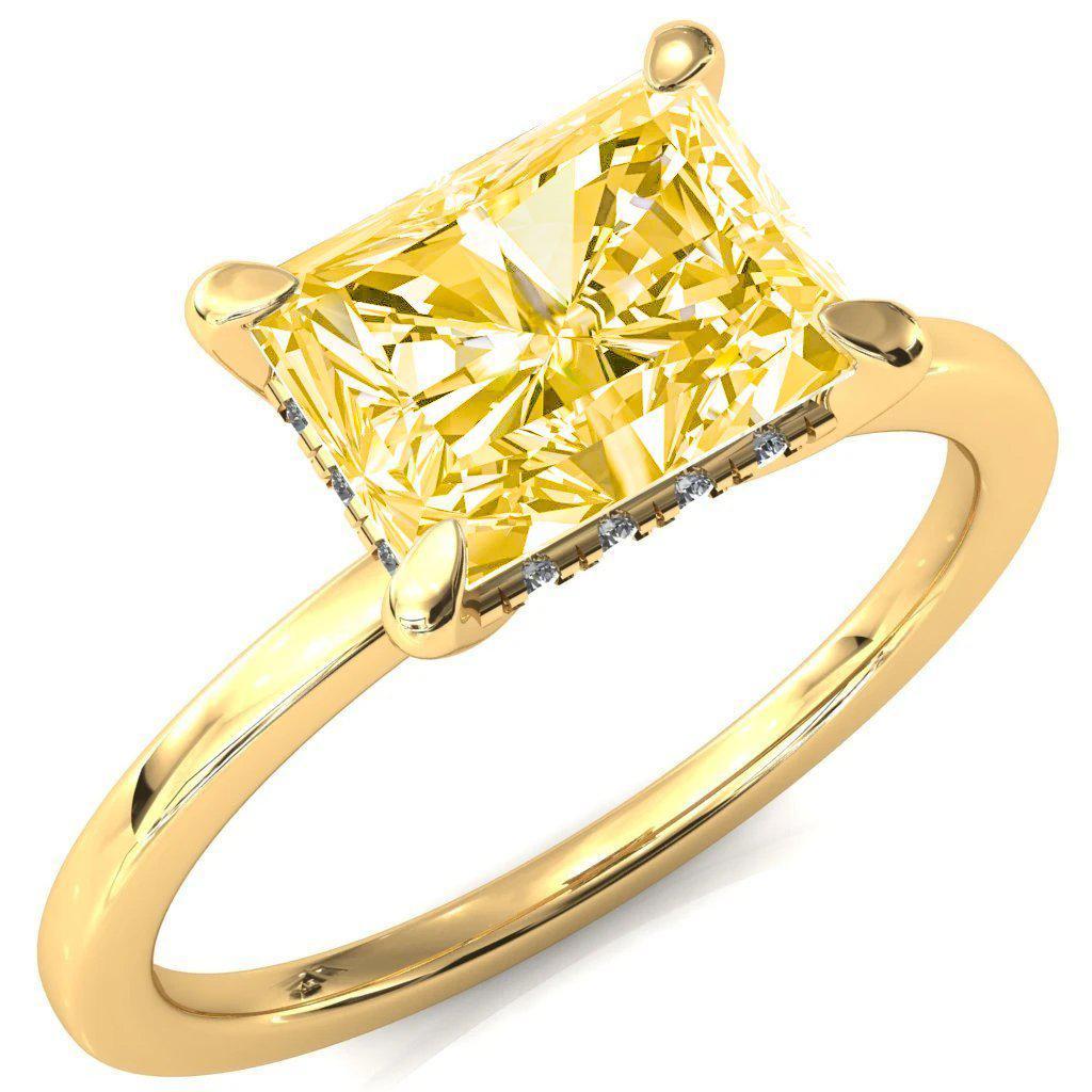 Carmeli Radiant Canary Yellow East-West 4 Claw Prong Micro Pave Diamond Rail Engagement Ring-FIRE & BRILLIANCE