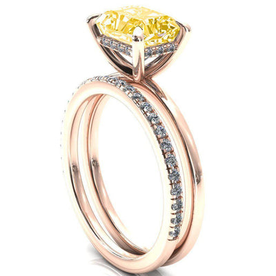 Carmeli Radiant Canary Yellow East-West 4 Claw Prong Micro Pave Diamond Rail Engagement Ring-FIRE & BRILLIANCE