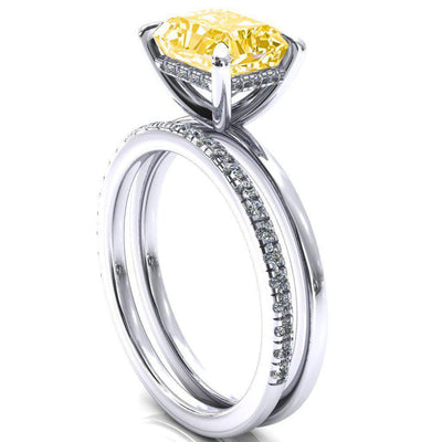 Carmeli Radiant Canary Yellow East-West 4 Claw Prong Micro Pave Diamond Rail Engagement Ring-FIRE & BRILLIANCE