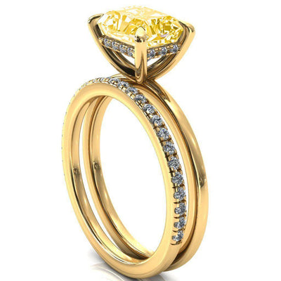 Carmeli Radiant Canary Yellow East-West 4 Claw Prong Micro Pave Diamond Rail Engagement Ring-FIRE & BRILLIANCE