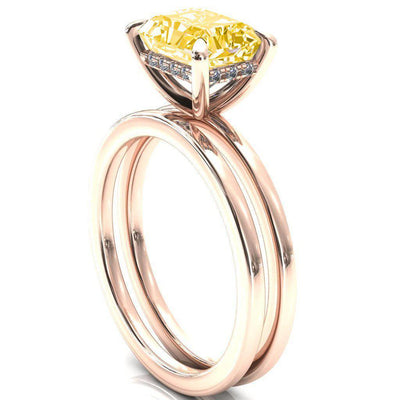 Carmeli Radiant Canary Yellow East-West 4 Claw Prong Micro Pave Diamond Rail Engagement Ring-FIRE & BRILLIANCE