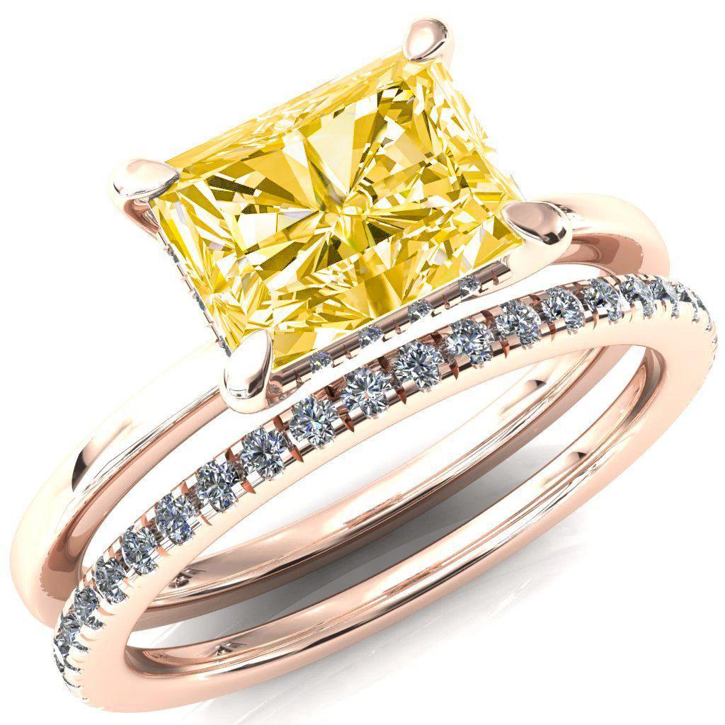 Carmeli Radiant Canary Yellow East-West 4 Claw Prong Micro Pave Diamond Rail Engagement Ring-FIRE & BRILLIANCE