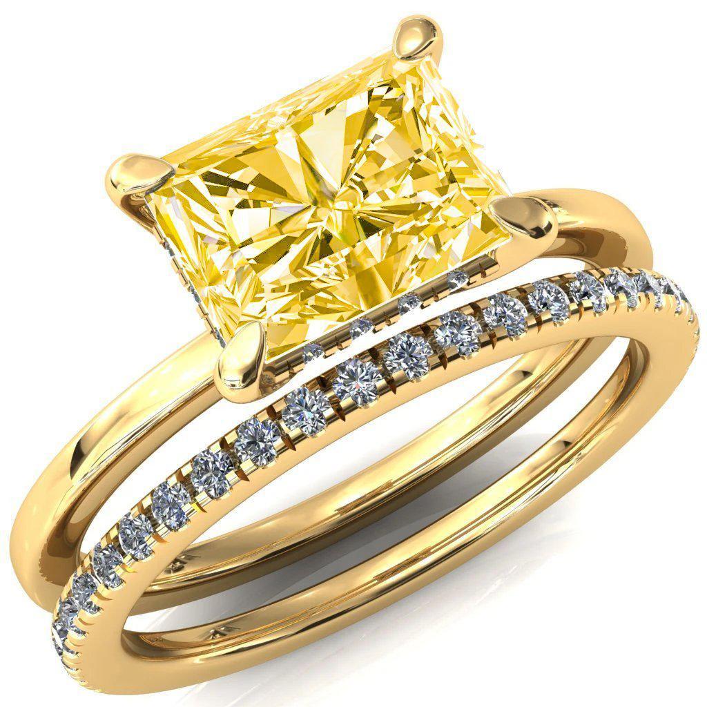 Carmeli Radiant Canary Yellow East-West 4 Claw Prong Micro Pave Diamond Rail Engagement Ring-FIRE & BRILLIANCE