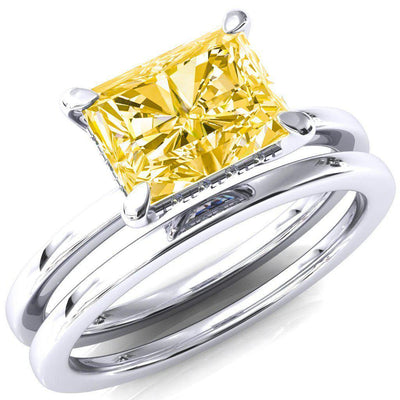 Carmeli Radiant Canary Yellow East-West 4 Claw Prong Micro Pave Diamond Rail Engagement Ring-FIRE & BRILLIANCE