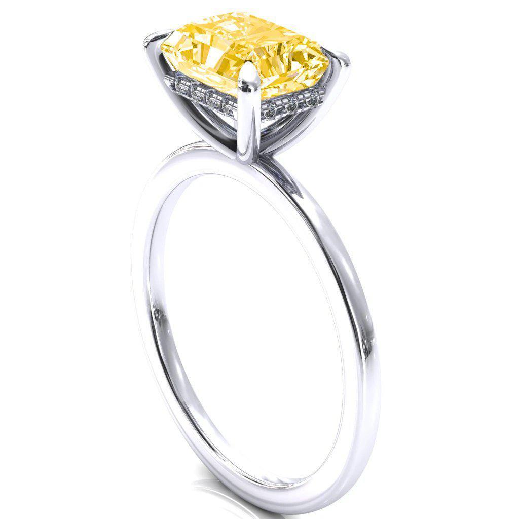 Carmeli Radiant Canary Yellow East-West 4 Claw Prong Micro Pave Diamond Rail Engagement Ring-FIRE & BRILLIANCE