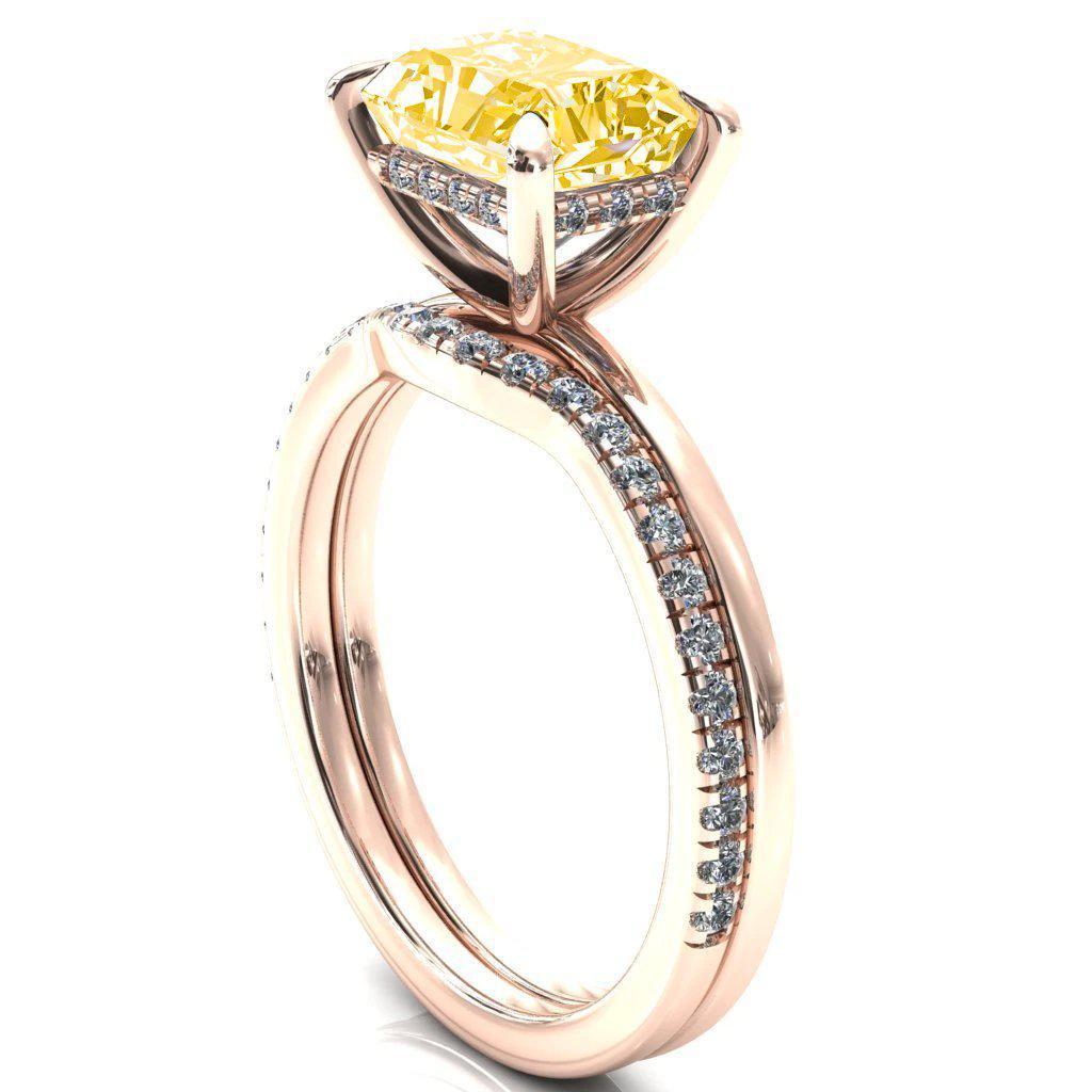 Carmeli Radiant Canary Yellow East-West 4 Claw Prong Micro Pave Diamond Rail Engagement Ring-FIRE & BRILLIANCE