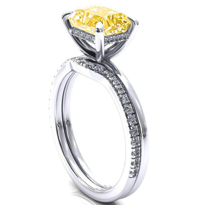 Carmeli Radiant Canary Yellow East-West 4 Claw Prong Micro Pave Diamond Rail Engagement Ring-FIRE & BRILLIANCE