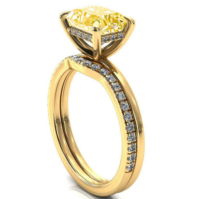 Carmeli Radiant Canary Yellow East-West 4 Claw Prong Micro Pave Diamond Rail Engagement Ring-FIRE & BRILLIANCE