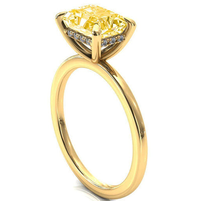 Carmeli Radiant Canary Yellow East-West 4 Claw Prong Micro Pave Diamond Rail Engagement Ring-FIRE & BRILLIANCE