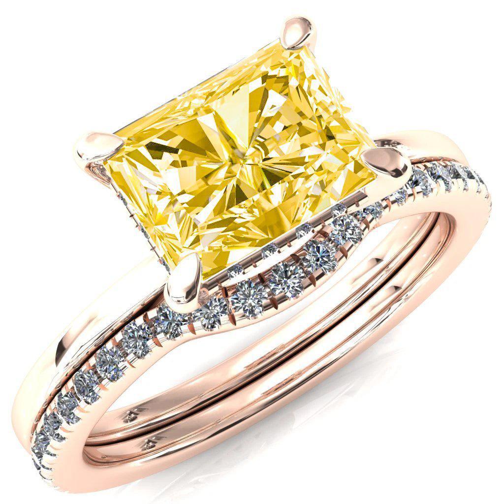 Carmeli Radiant Canary Yellow East-West 4 Claw Prong Micro Pave Diamond Rail Engagement Ring-FIRE & BRILLIANCE