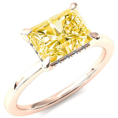 Carmeli Radiant Canary Yellow East-West 4 Claw Prong Micro Pave Diamond Rail Engagement Ring-FIRE & BRILLIANCE