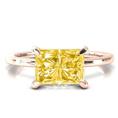 Carmeli Radiant Canary Yellow East-West 4 Claw Prong Micro Pave Diamond Rail Engagement Ring-FIRE & BRILLIANCE