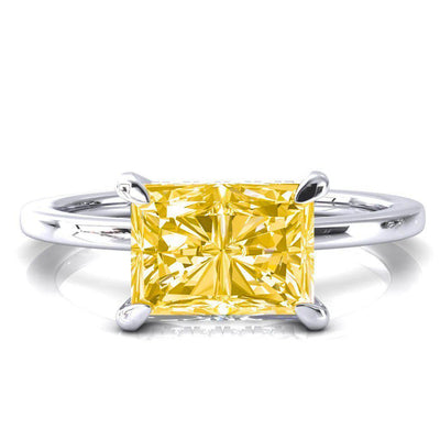 Carmeli Radiant Canary Yellow East-West 4 Claw Prong Micro Pave Diamond Rail Engagement Ring-FIRE & BRILLIANCE