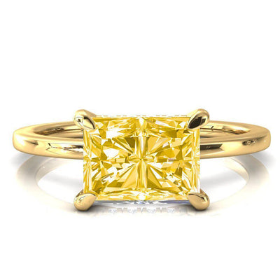 Carmeli Radiant Canary Yellow East-West 4 Claw Prong Micro Pave Diamond Rail Engagement Ring-FIRE & BRILLIANCE