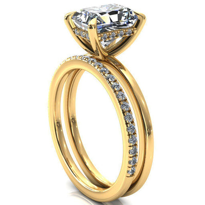 Carmeli Radiant Moissanite 4 Claw Prong Micro Pave Diamond Rail Engagement Ring-FIRE & BRILLIANCE