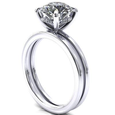 Carmeli Round Moissanite 4 Claw Prong Micro Pave Diamond Rail Engagement Ring-FIRE & BRILLIANCE