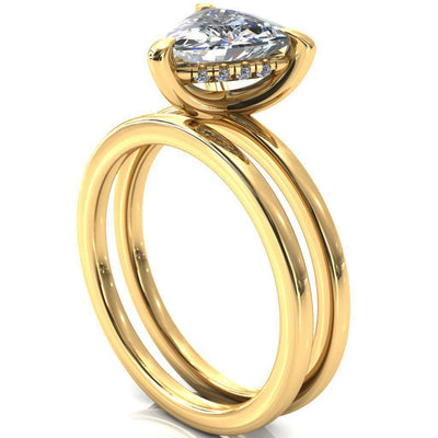 Carmeli Trillion Moissanite 3 Claw Prong Micro Pave Diamond Rail Engagement Ring-FIRE & BRILLIANCE