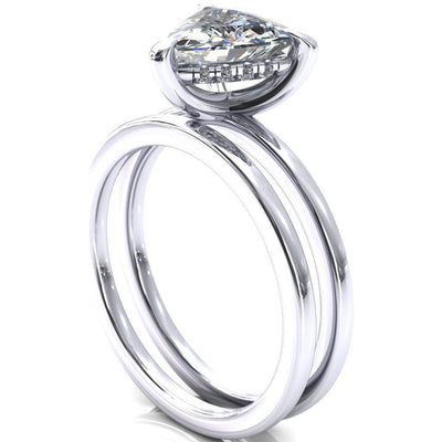 Carmeli Trillion Moissanite 3 Claw Prong Micro Pave Diamond Rail Engagement Ring-FIRE & BRILLIANCE